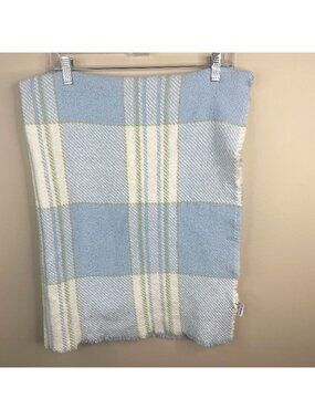 Berea College Crafts Handwoven Soft Blue Baby Blanket Plaid Stripes Fringe Edge